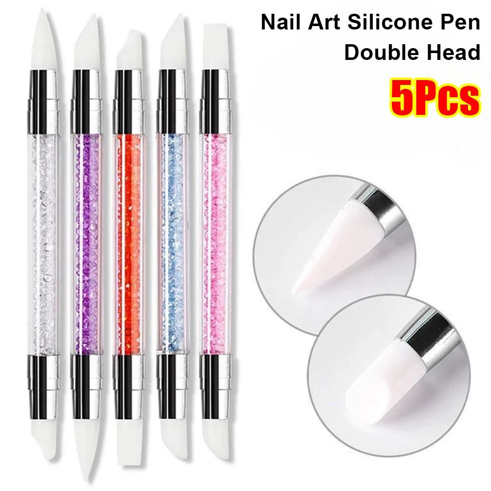 5Pcs/Set New Double Head Nail Art Silicone Pen Adjustable Glue Stick Soft Nail Art Brush Flower Sculpting Embossing Pen Home Beauty Tool