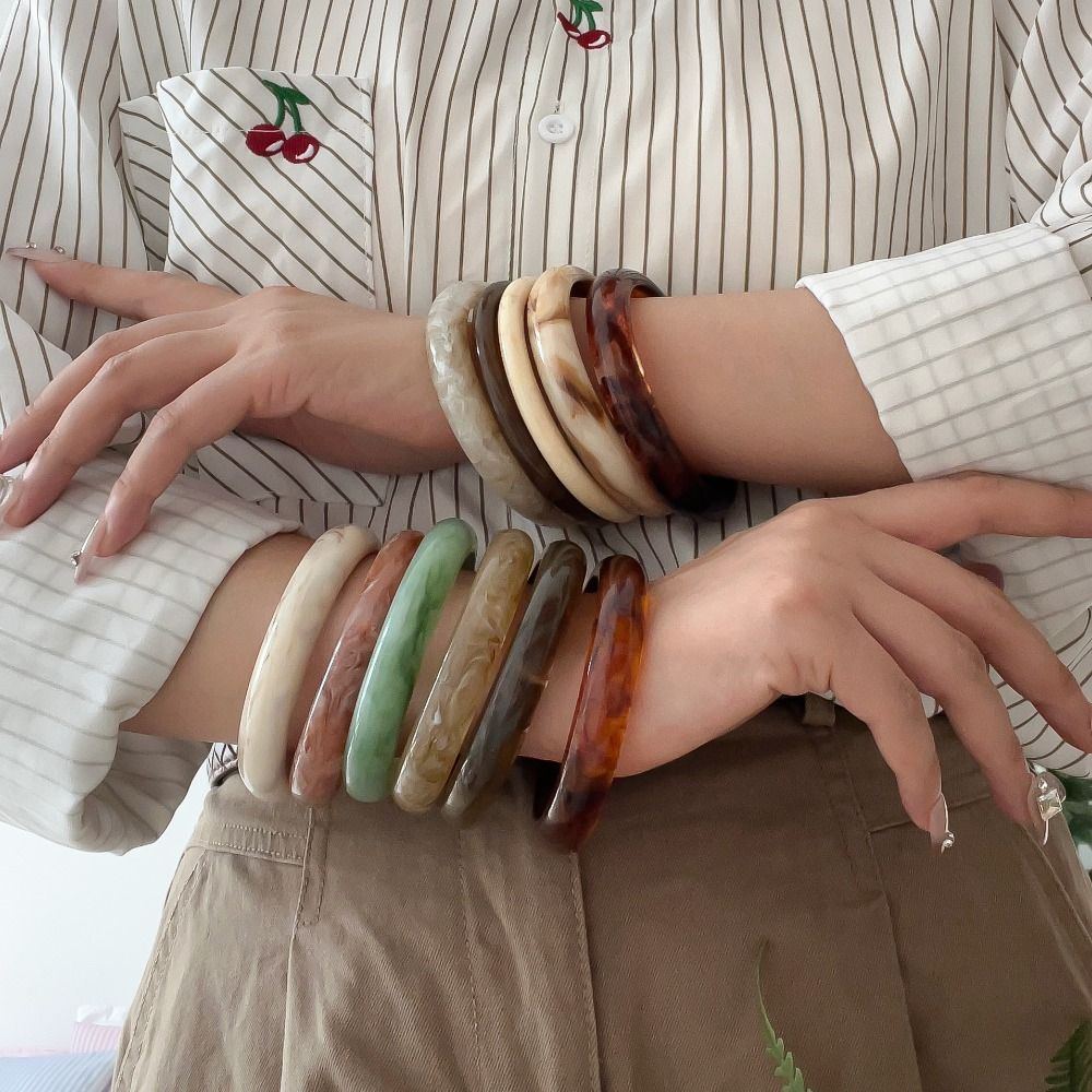 Vintage Smudged Fine Bangles Smooth Round Colorful Resin Bracelets Thin Exaggerated Wrist Bracelets Gifts