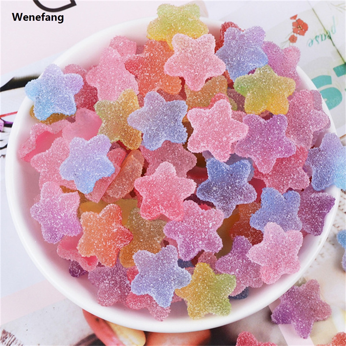 Wenefang 10pcs 3D Kawaii Gummy Gradient Star Nail Art Resin Charms Mixed Colors Fifty percent discount Bear Heart Design Nail Decoration DIY Cartoon Accessories