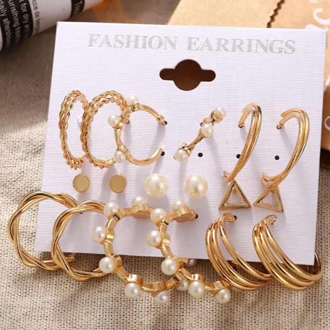 Fashion Retro Gold Earrings: 9 Pair Hoop Earring Set For Women