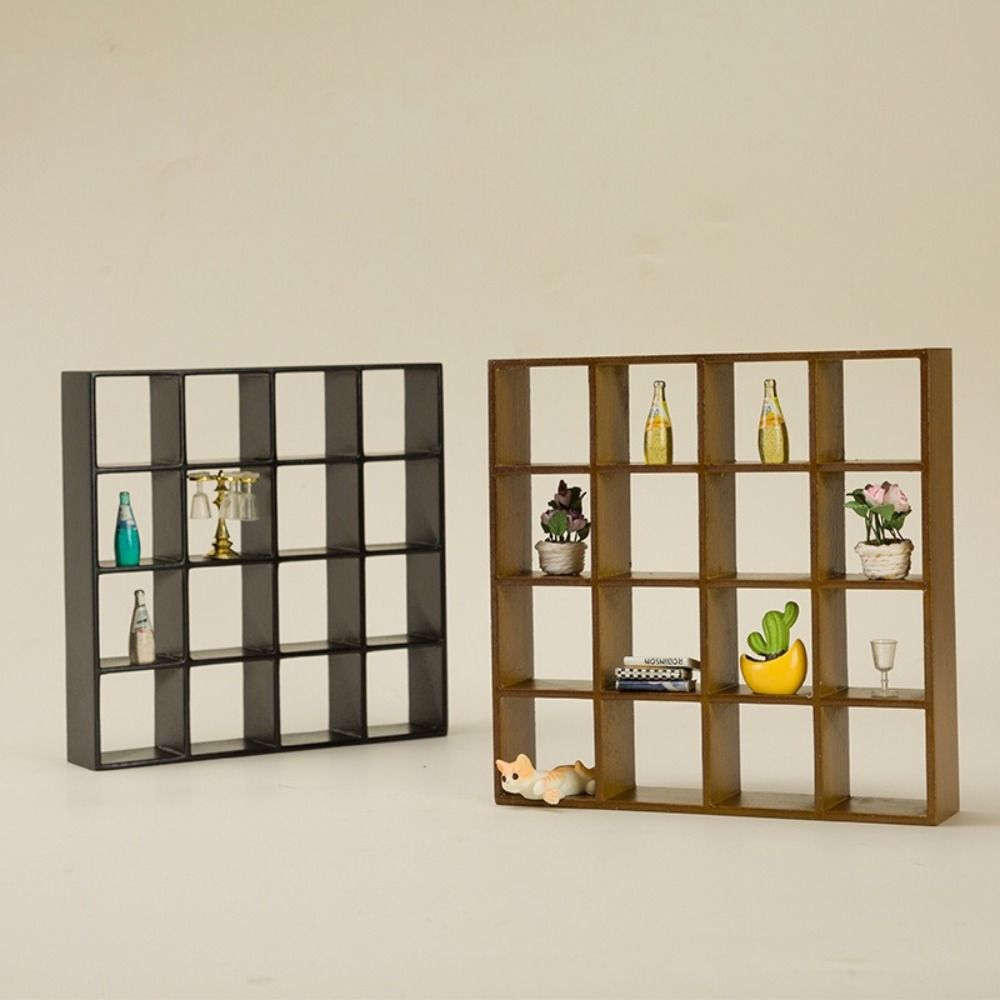 Trendy Wooden 1:12 Dollhouse Showcase Miniature Exquisite Display Cabinet 16 Lattices High Quality Living Room Mini Furniture