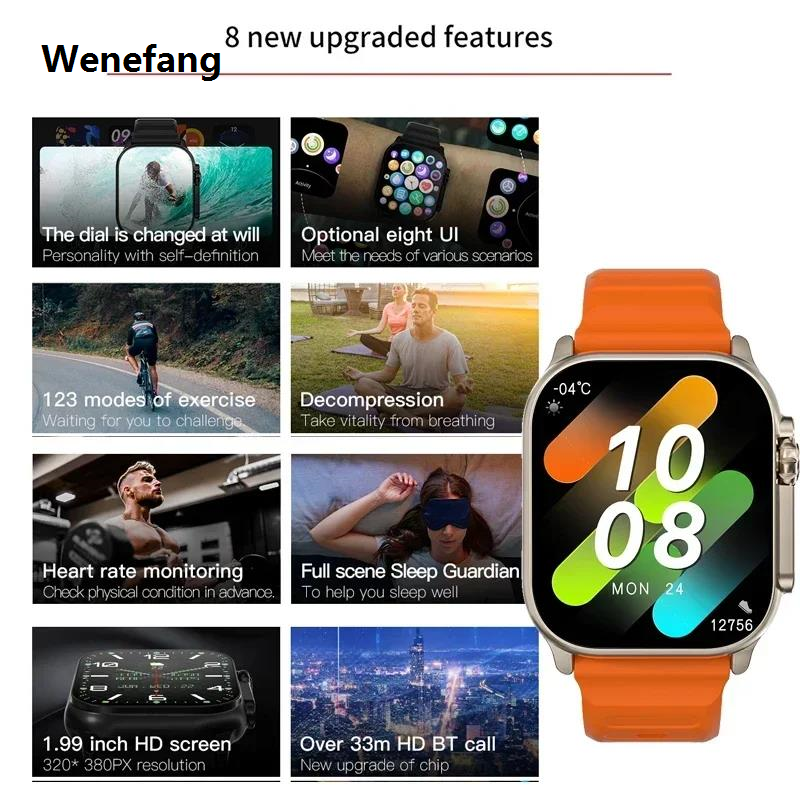 Wenefang 2024 Newest IWO Ultra 9 Gen 2 Smart Watch Men 49mm 2.2 inch HD Screen GPS NFC Waterproof Smartwatch Sports Fitness Watch PK H