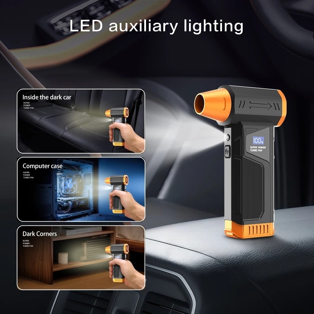 New LED Light Brushless Air Blower Adjustable Speed Rechargeable Jet Fan Digital Display Car Cleaning Blower Car Cleaning