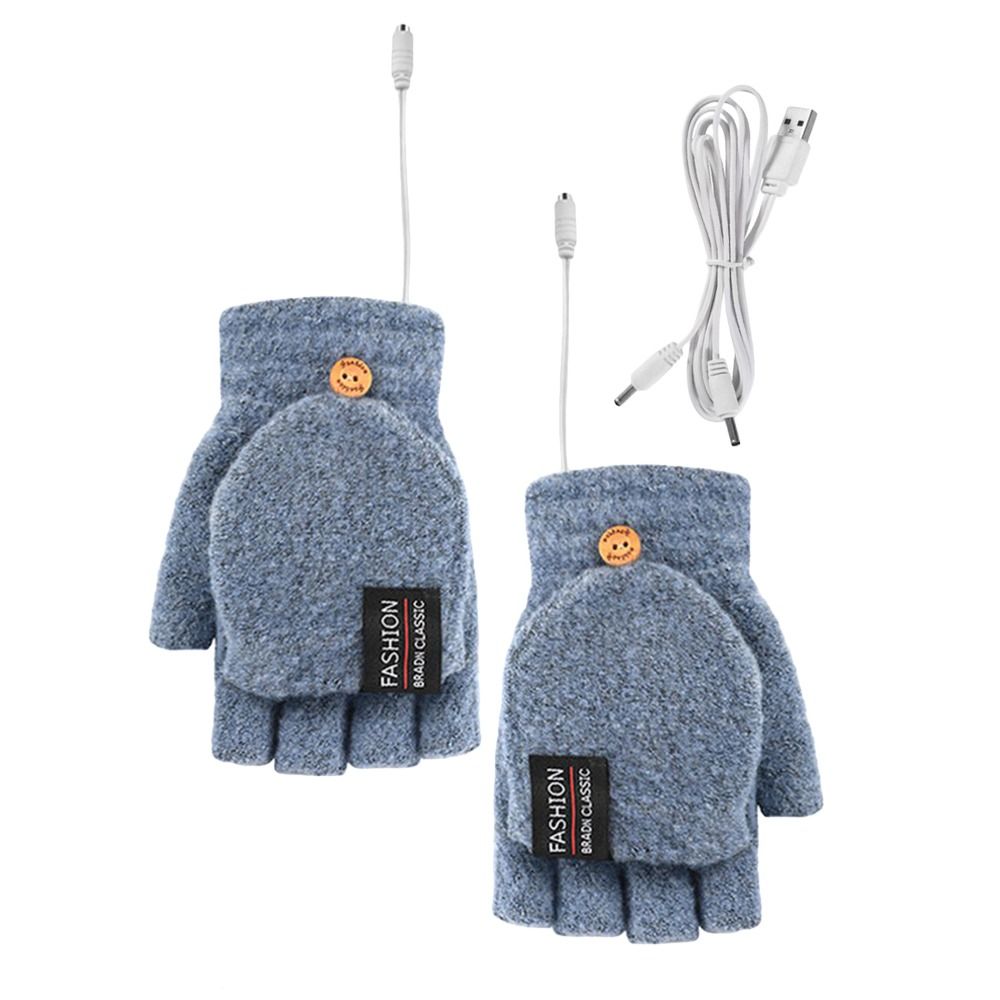 Simple Warm Male Men Wool Mittens Velvet Fingerless Skiing Gloves Adjustable Temperature Solid Color Winter Heated Gloves Female Gloves Electric Heated Gloves Knitted Cashmere Gloves