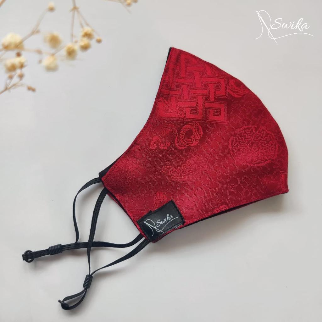 Premium Red Brocade Masks Unisex Kids Adults Face Covering Non-Woven Filter Breathable Protective Mask