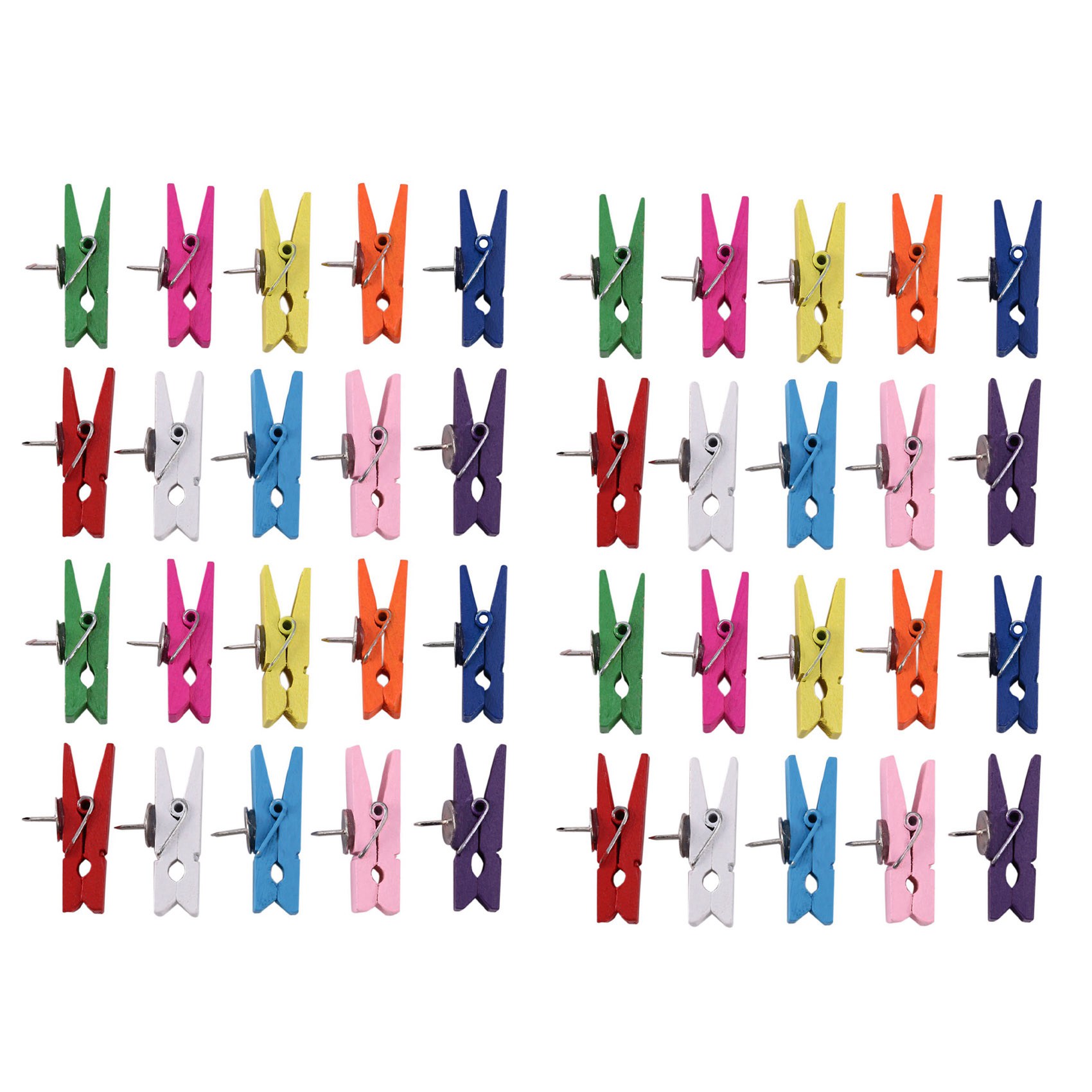 fasdaga Push Pins with Wooden Clips Pushpins Tacks Thumbtacks, Paper Clips with Pins Multicolor 40Pcs