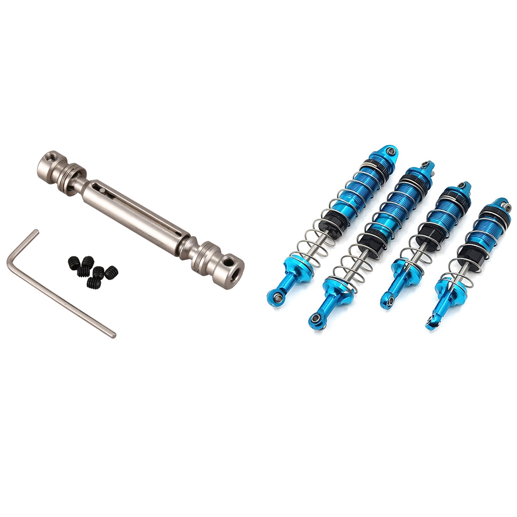 FORIDE 2 Set RC Car Part: 1 Set Metal Rear Middle Drive Shaft Transmission Kit & 1 Set Adjustable Oil Shock Absorbers Damper