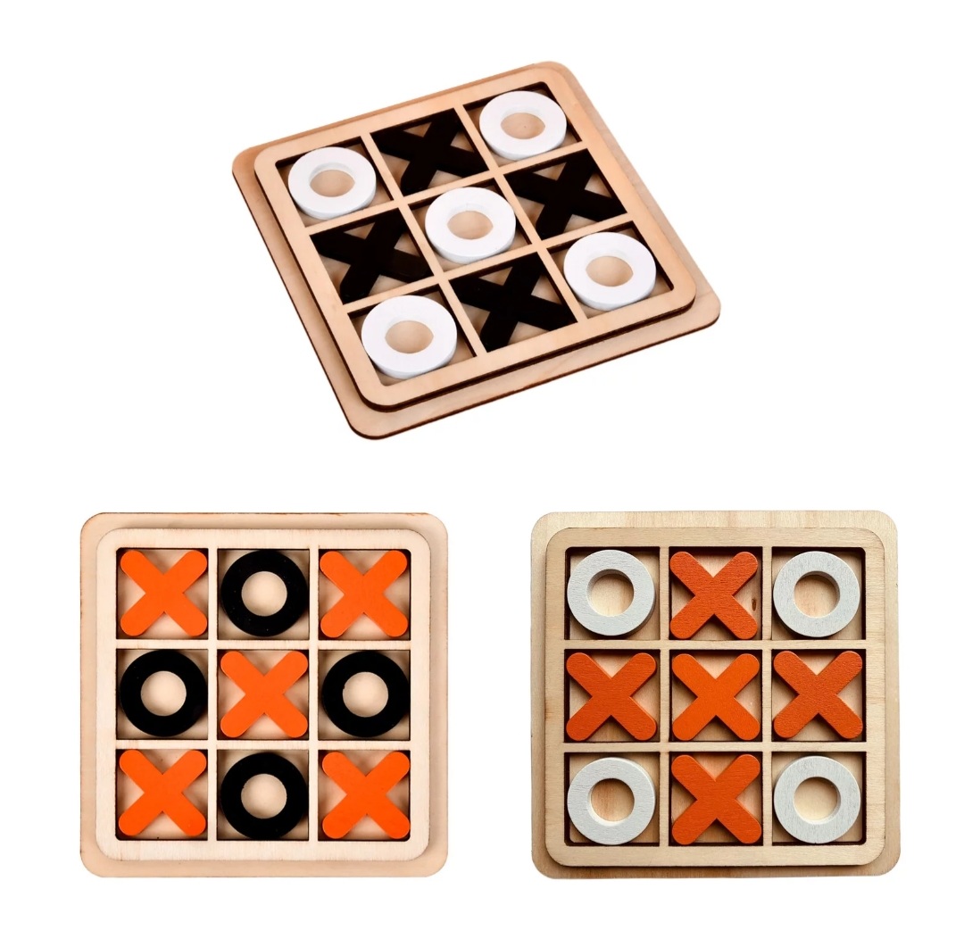 Cute Baby Montessori Wooden Tic Tac Toe, Mini Chess Play Game