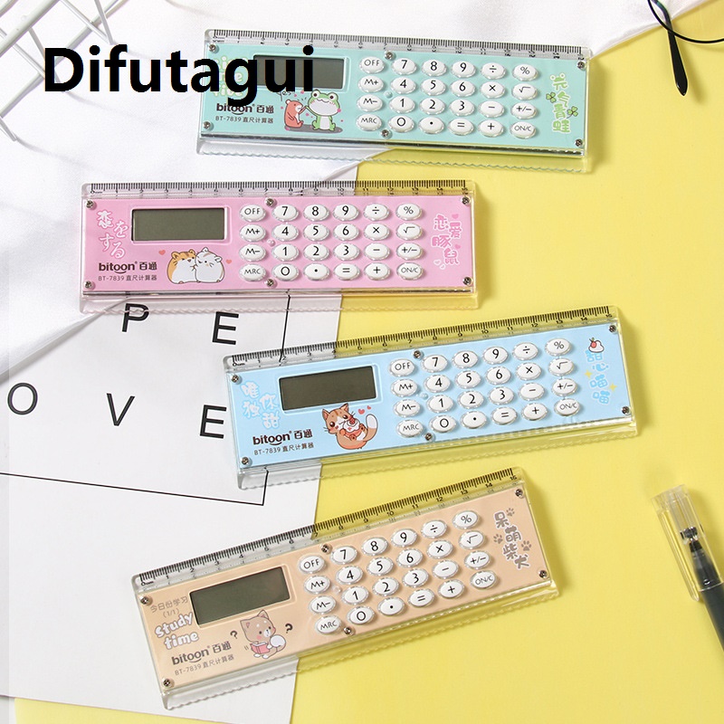 Difutagui High Quality Kawaii Cartoon Multifunctional Ruler Calculator Set Mathematical Calculation Math Measuring Rulers Students Office Stationery