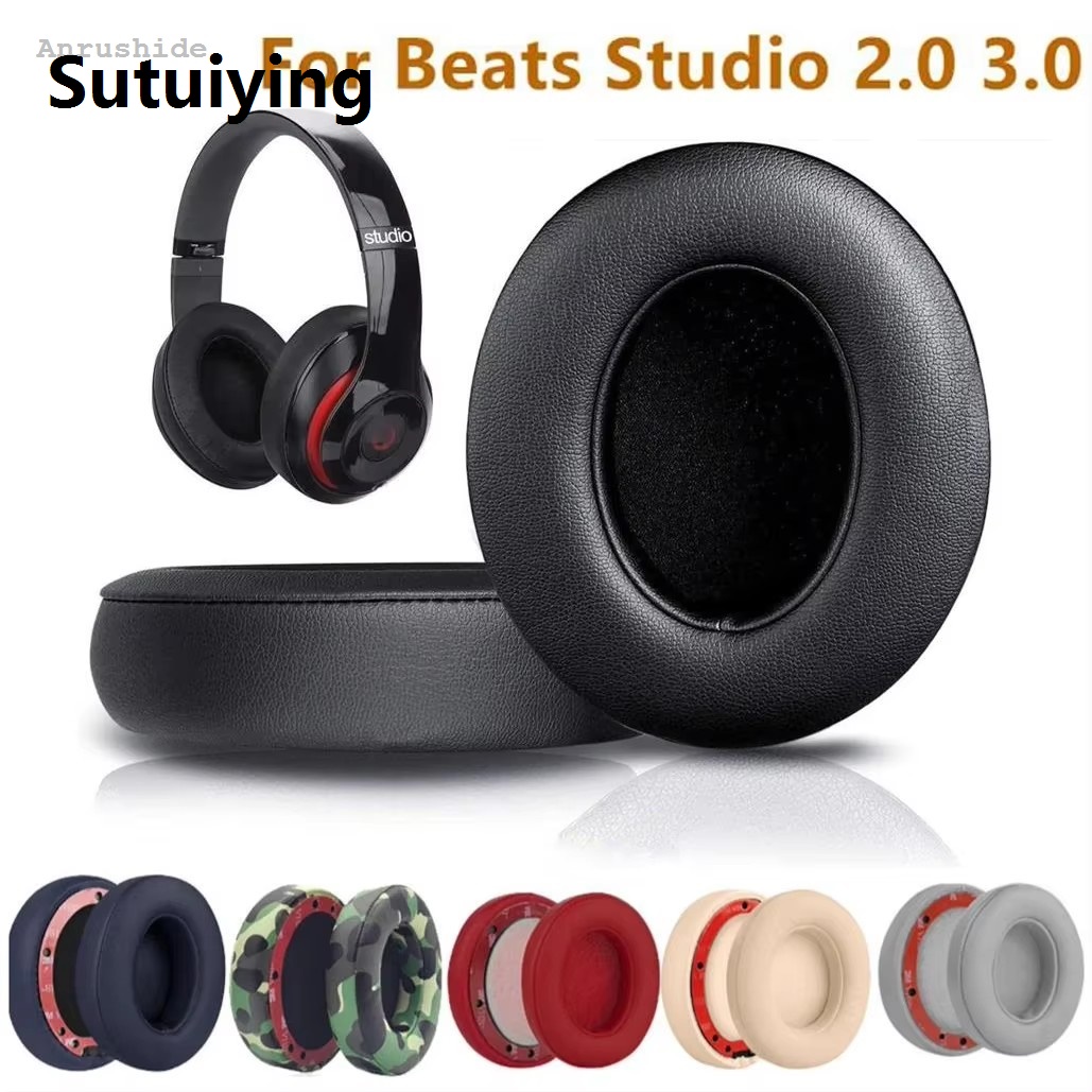 Sutuiying Profesional Anrushide Ear Pads Replacement for Beats Earpad Cushions Compatible with Beats Portable by Solo3/Solo2 Wireless Headphones with Protein Leather Mem