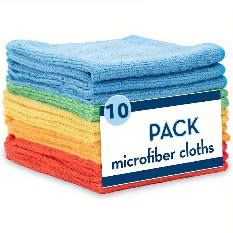 10 PCS Microfiber Cleaning Cloth Set 30×30cm | Ultra-Absorbent Lint-Free & Streak-Free Reusable Cleaning Towels | Multi-Color Cloths for Kitchen, Home, Car Detailing, Glass & Electronics