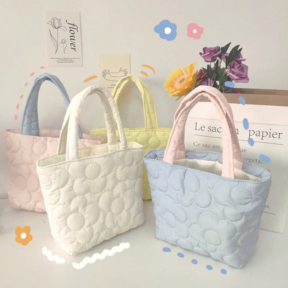 New Handheld Portable Small Handbags Lovly Flower Quilted Floral Lunch Shoulder Bag Shopping Bags Fashion Mommy Bag