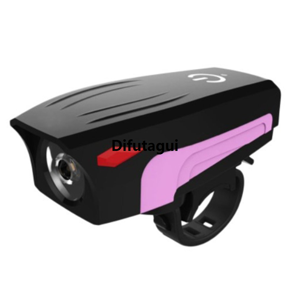 Difutagui 【wenfangdianpu】Bike Bell Rechargable Cycling Horn Light 3 Hot Selling Modes Multifunction Ultra Bright Electric 130db Horn pink