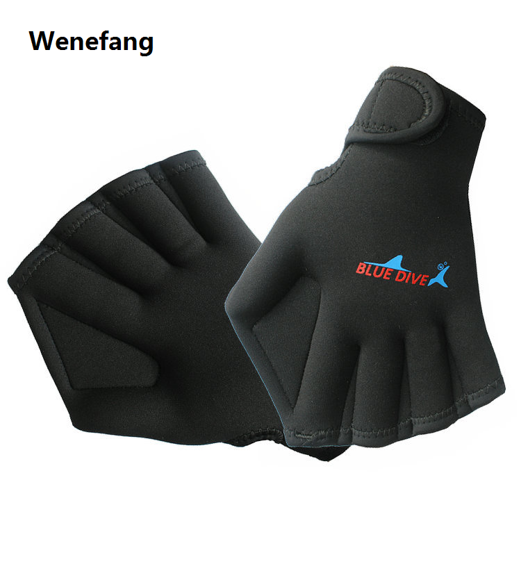 Wenefang 1 Pair Adjustable Neoprene Webbed Swimming Gloves Aquatic Fit SwimPaddles Snorkeling Diving Hand Web Water Gloves Half Finger