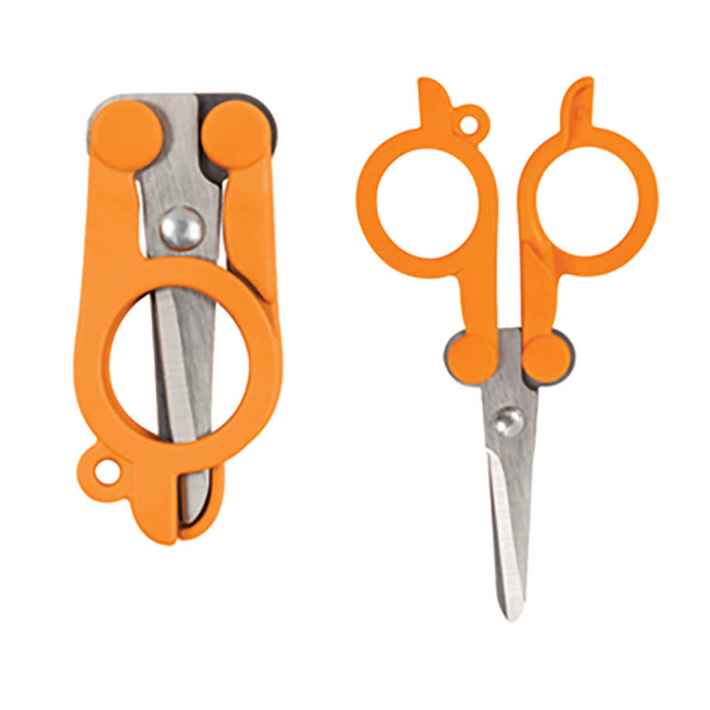 4.4" Stainless Steel Foldable Scissors | Pointed Tip Blade with Lock Mechanism | Asymmetrical Handles for Easy Grip | Color May Vary