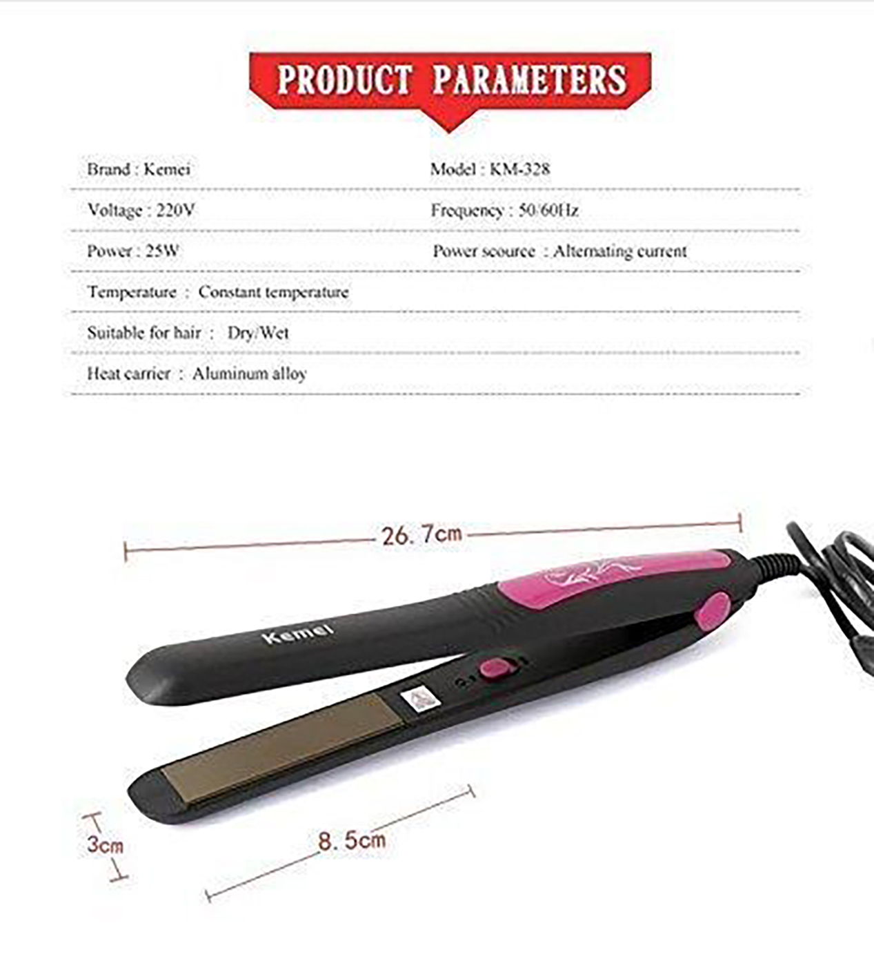 Kemei KM-328 Professional Hair Straightener Electric Wet / Dry Ceramic Flat Iron 25W (Multicolor)