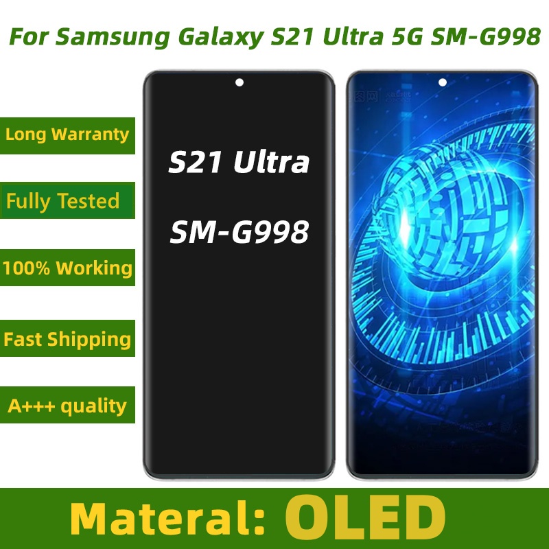 HOT Super OLED G998 Display For Samsung Galaxy S21 Ultra LCD With Frame SM-G998F/DS G998B G998U Touch Screen Digitizer Replacement