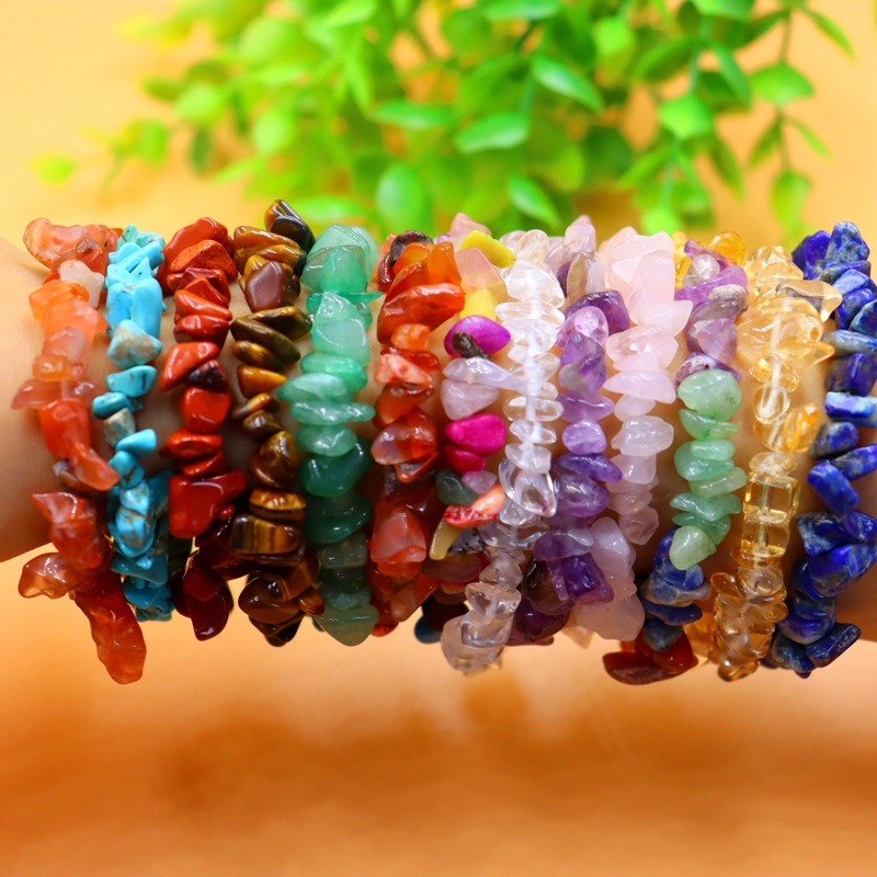 【New Arrivals】Rainbow Stone chakela Yoga Natural Crystal Gravel Elastic Bracelet Colorful Gravel Bracelet for Women