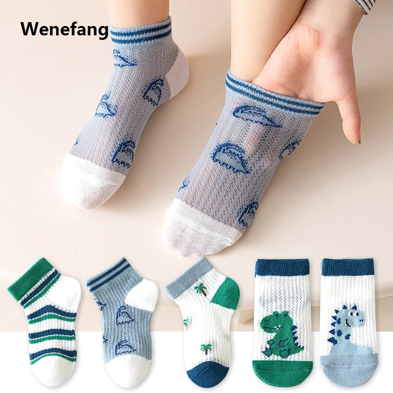 Wenefang 5 Pairs Children's Socks 0-12Years Kids Socks Spring Summer Baby New style Boys Girls Cotton Mesh Breathable Thin Soft Clothes Accessories