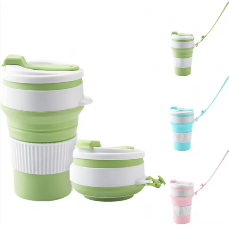 Silicon Portable Folding Cup 350ml with Lid | Gym bottle | Coffee, Water, Tea | Travel Camping Gym Cups | Drinking Cup | Heat Resistant Cup