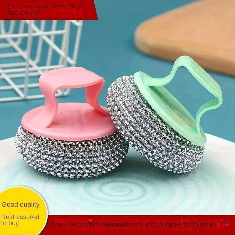 1PC Metal To Clean Iron Pan Pot, Dish Bowl Washing Cleaner Brush with Handle, Random Color