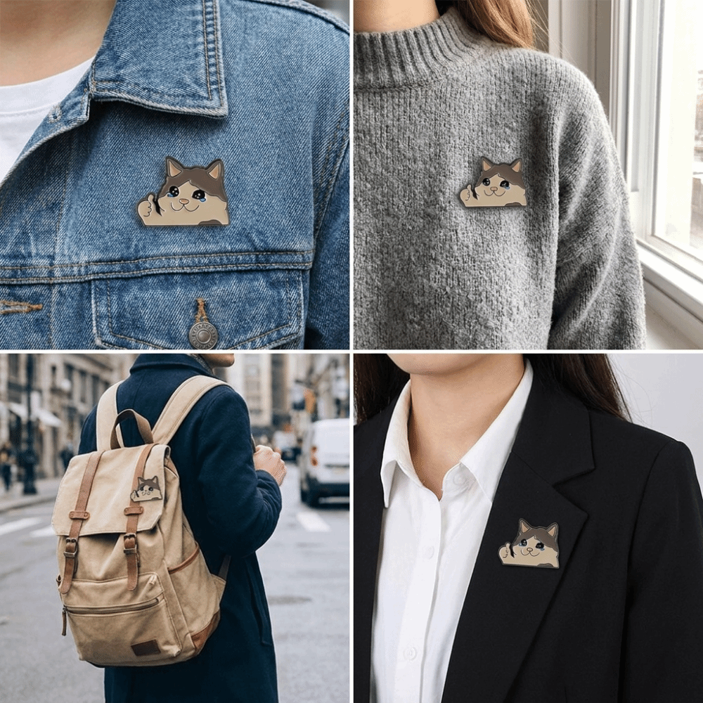 New Thumb Up Design Pin Crying Cat Humorous Lapel Badge Cute Kawaii Style Animal Brooch Party