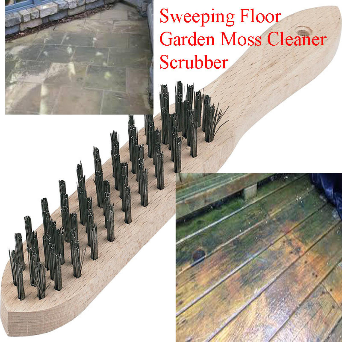 12 Inch Wooden Handle Metal Wire Broom - 1 Piece