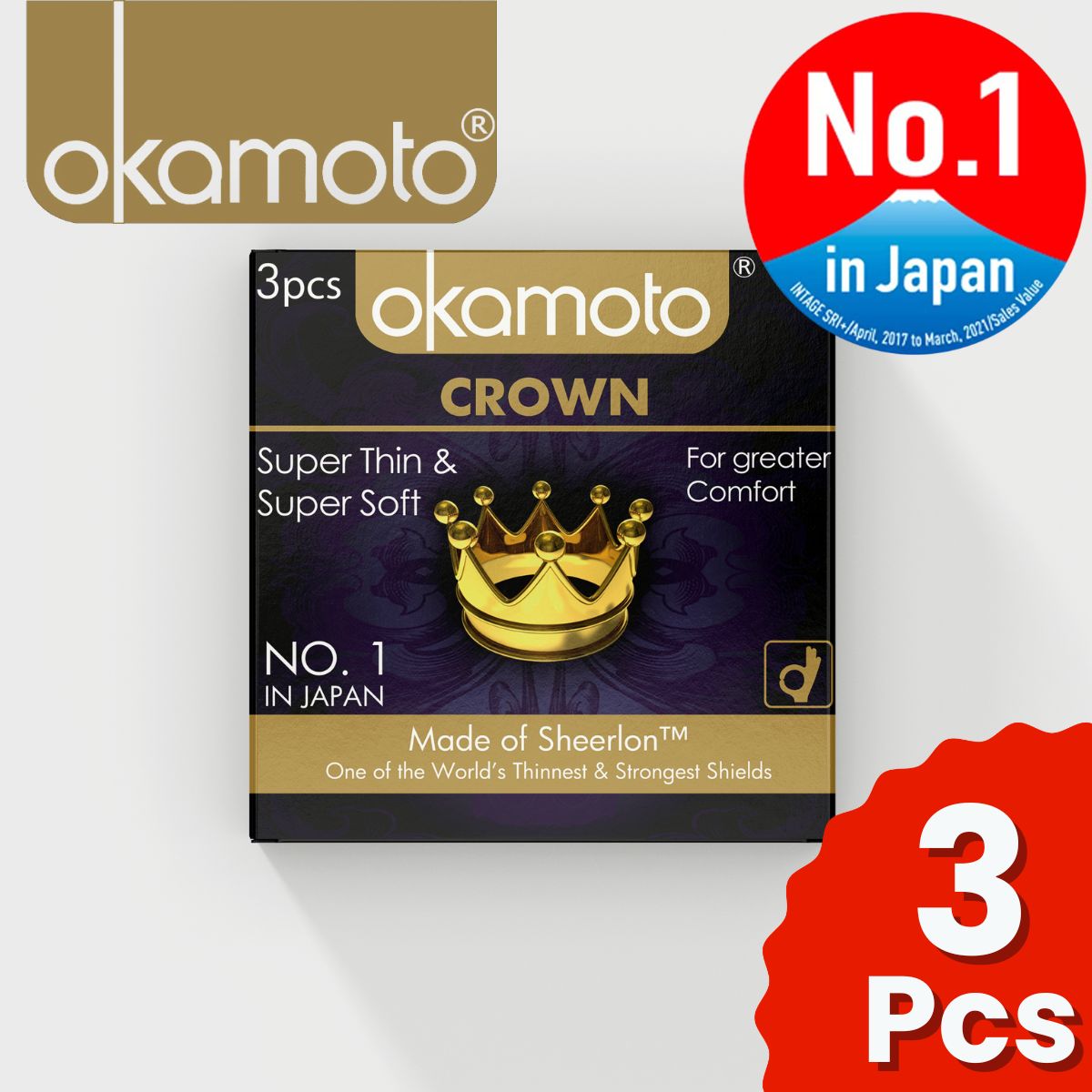 Okamoto Crown Condom 3 Pcs. Japan No. 1 Brand