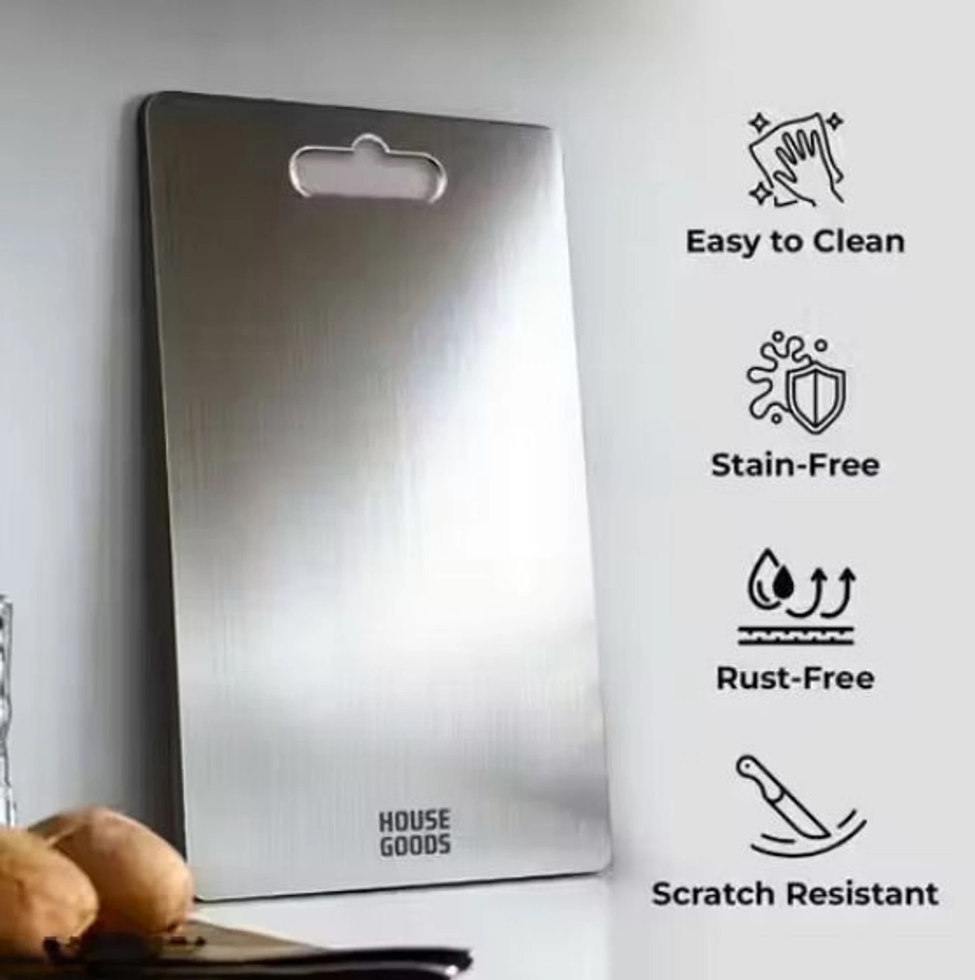 Premium Stainless Steel Chopping Board 21 x 31 CM | Heavy Duty Cutting Board for Kitchen | Rust Resistant | Dishwasher Safe