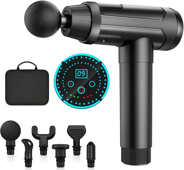 6in1 Professional Fascial Gun Massager, Digital Massage Gun Fascia Muscle Relax Effect Recovery Cervical Massager -Smart Gallery
