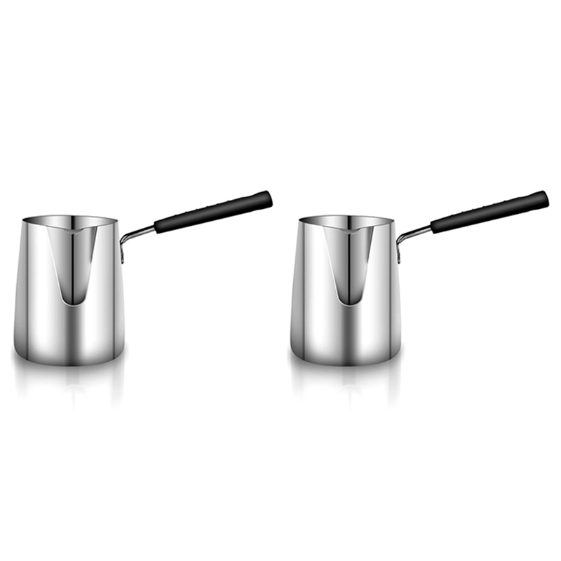 fasdaga 2X Stainless Steel Butter and Coffee Warmer,Turkish Coffee Pot,Mini Butter Melting Pot and Milk Pot with Spout -(600Ml)