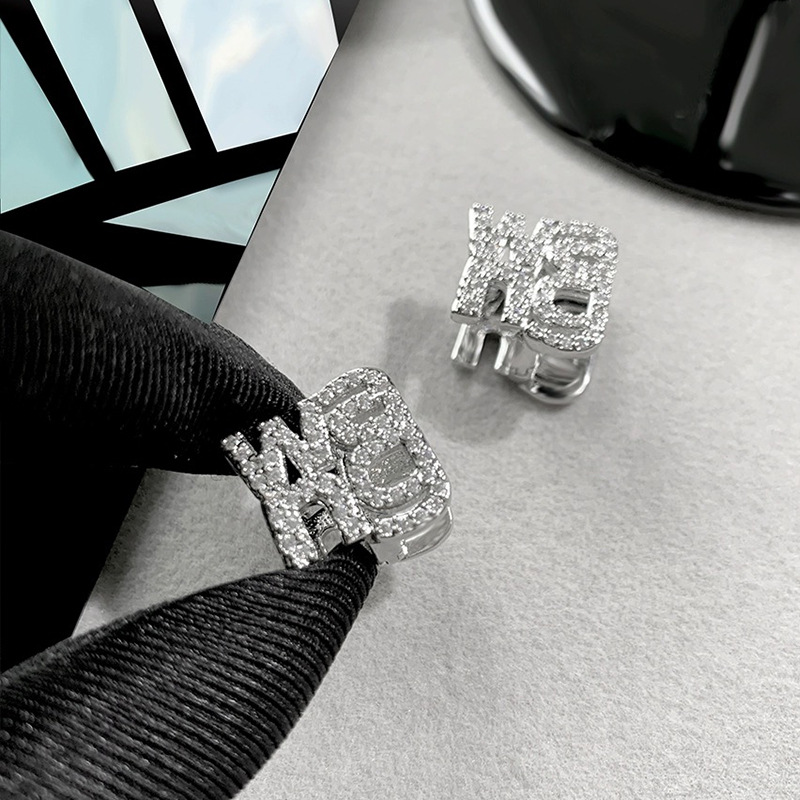 【Top Picks】Letter Light Luxury Flash Diamond Double-sided Ear Buckle Women's Fashion Design Elegant Exquisite High-end Sense 2024 Hong Kong-style Earrings Earrings