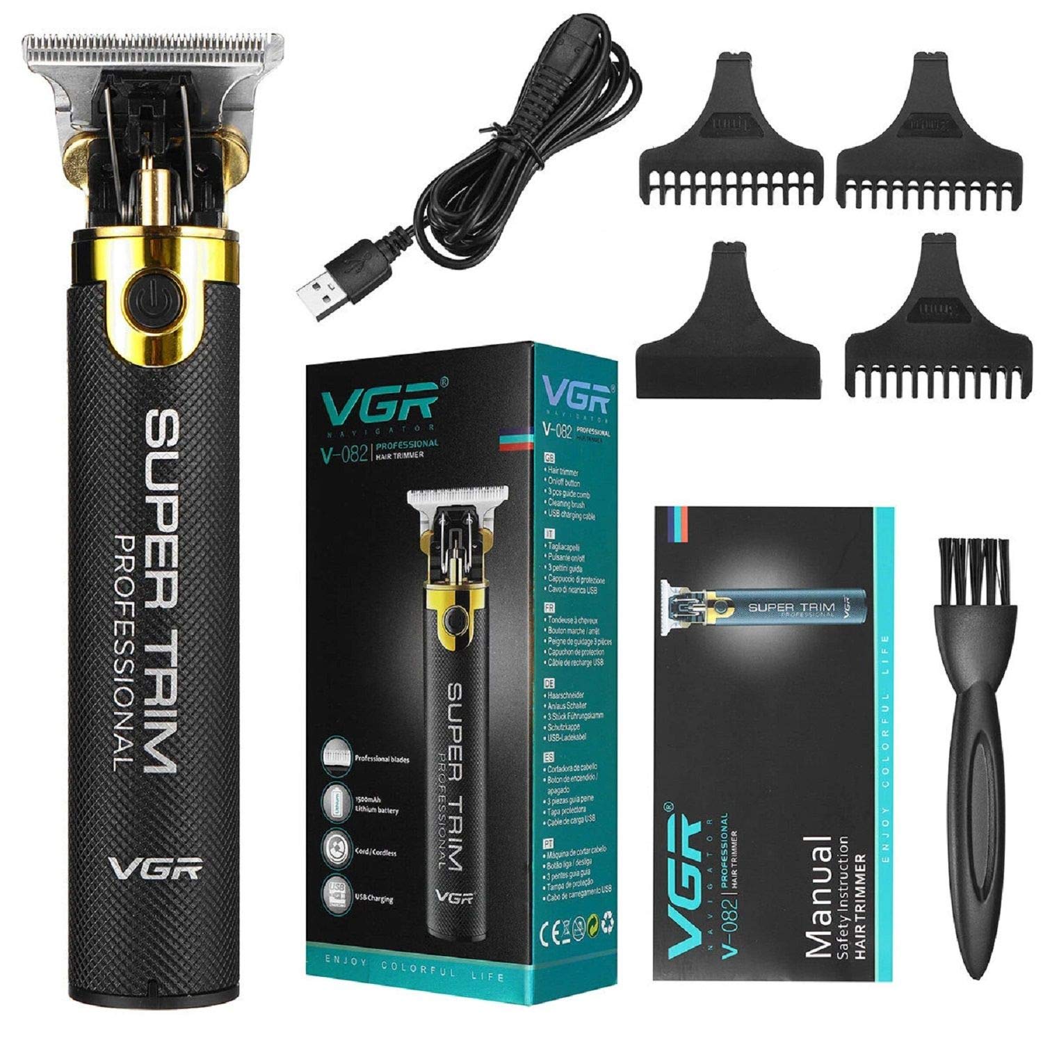 VGR V-082 SUPER TRIM Professional Hair Trimmer for Men - Cordless Rechargeable Grooming Machine with Precision Blades, Long 300-Minute Runtime, Lightweight & Ergonomic Design