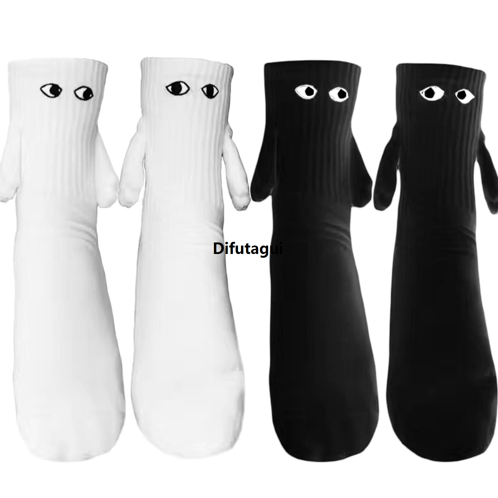 Difutagui 1 Pair Fashion Woman Socks Funny Creative Magnetic Attraction Affordable Hands Black White Cartoon Eyes Couples Socks