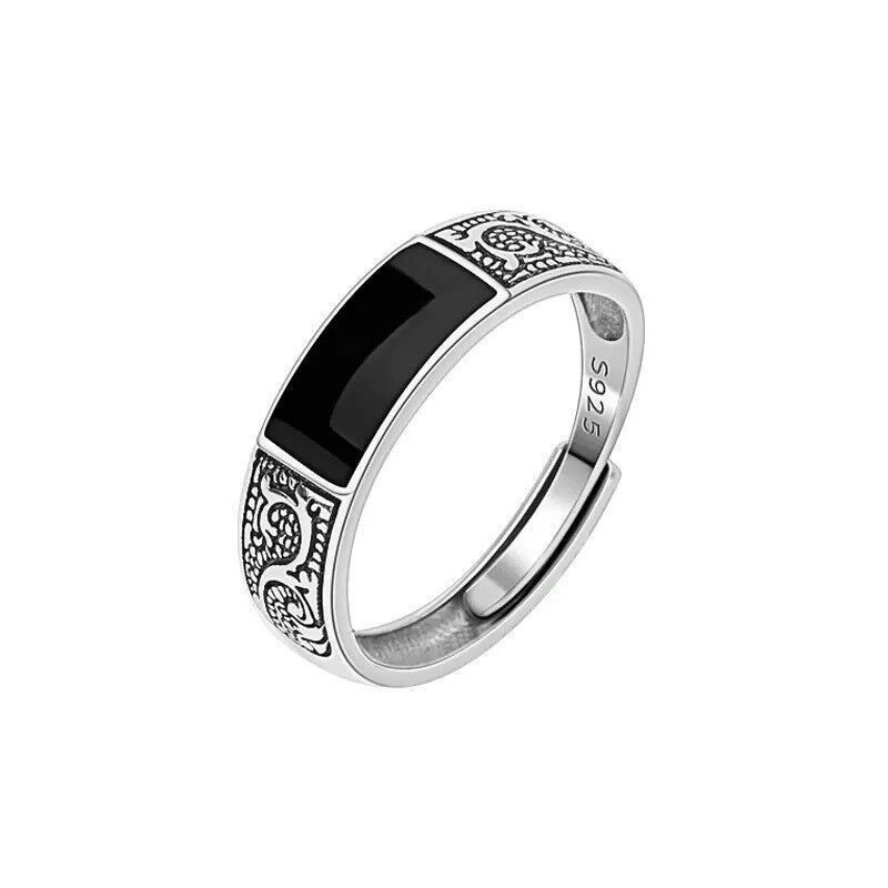 【Special offer】Vintage Dragon Pattern Ring Men's Trendy Ins Distinctive Open Ring Fashion OL Simple Ethnic Style Black Creative Ring