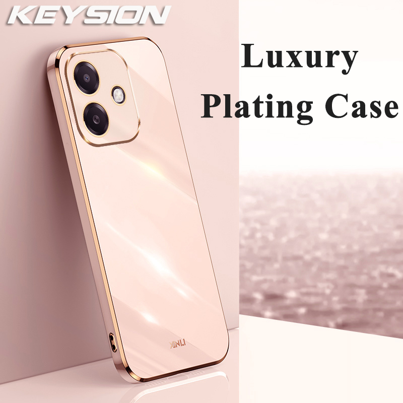 KEYSION Luxury Plating Case for OPPO A3 A3X 5G Soft TPU Silicone Square Shockproof Phone Back Cover for OPPO A60 5G A40 A40m