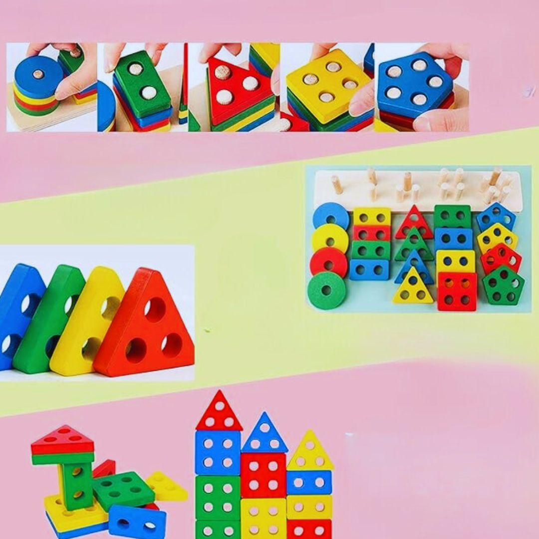 Wooden Food Puzzle 3D Montessori Blocks - Educational Toy for Toddlers - Shape Sorting & Learning Game - Early Development Toy