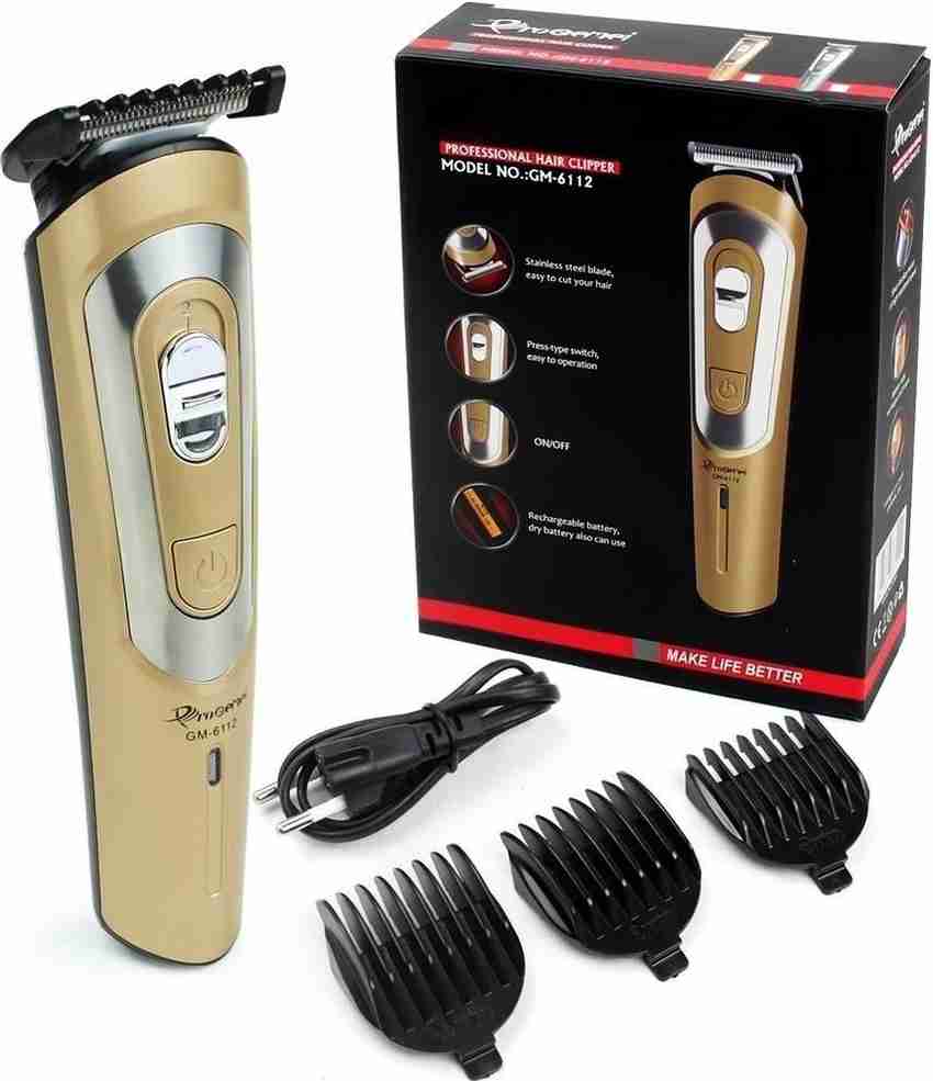 Gemei GM-6112 Pro Rechargeable Trimmer for Men - Professional Beard & Hair Trimmer with Stainless Steel Blades, Low Noise, Long Battery Life, Cordless Grooming Tool, Best Trimmer in Nepal for Personal Use & Styling