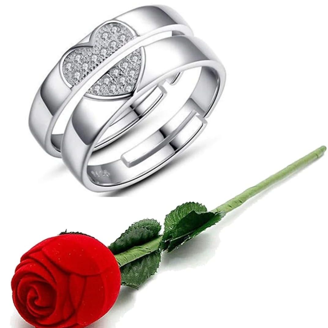 Lovers Heart Adjustable BFF Couple Set Ring 2pcs Unisex Best Friend Matching Rings