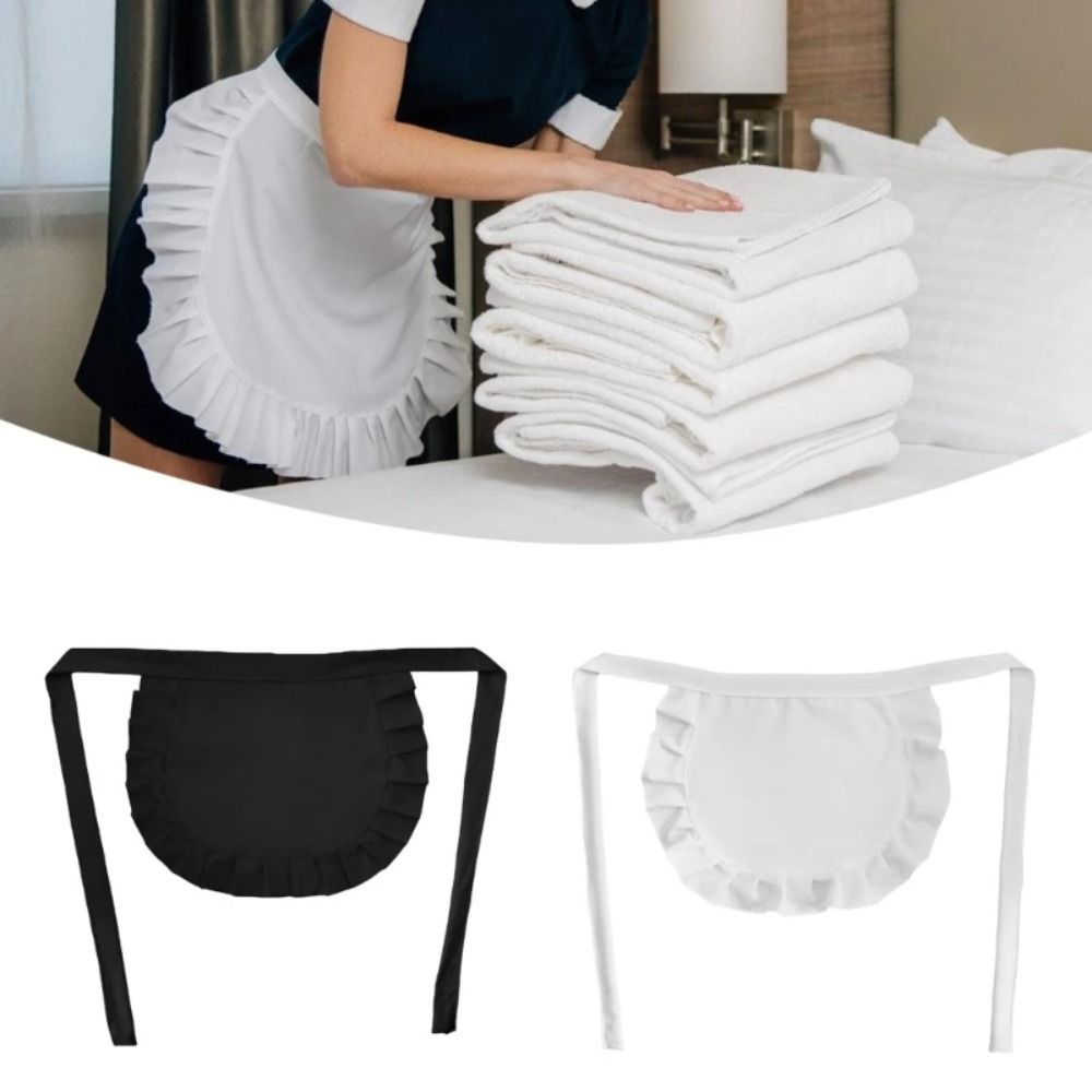 1Pcs New Waitress Maid Style Waist Apron Black White Cosplay Costume Cooking Aprons Cute Polyester Half Apron Kitchen Party