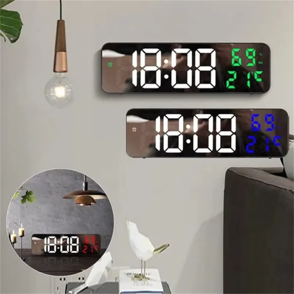 New Large Screen Led Digital Wall Clock Wall-mounted Home Decor LED Alarm Clock USB Powered Humidity Display Electronic Alarm Clock For Home