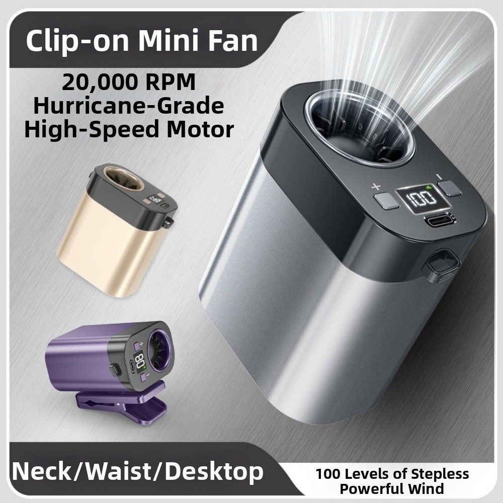 Mini Portable Waist Clip Fan Rechargeable Strong Airflow Cooling Fan LED Display Compact Design Hanging Neck Fan Fishing