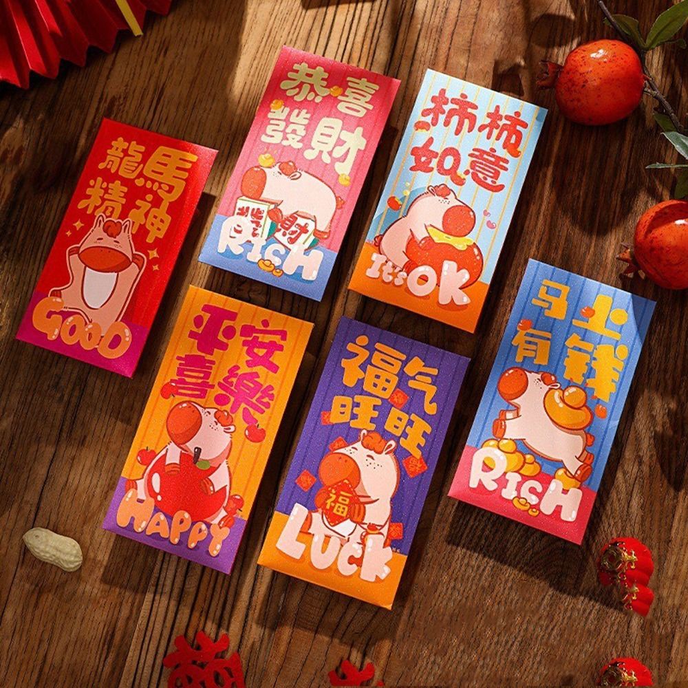 6Pcs/Set Festival Decoration Chinese Style Horse Red Envelopes Thickened Big Blessing Bag Red Envelope New Year Celebration