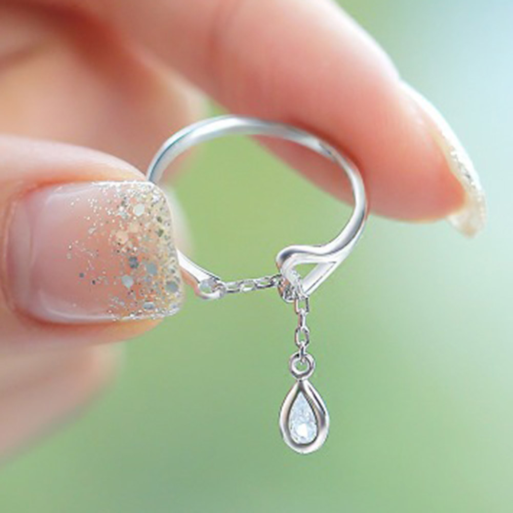 【Qian poem li Store】Adjustable Cute Crystal Ring Woman New Fashion Color Water Droplets Ring For Wo Girl Jewelry