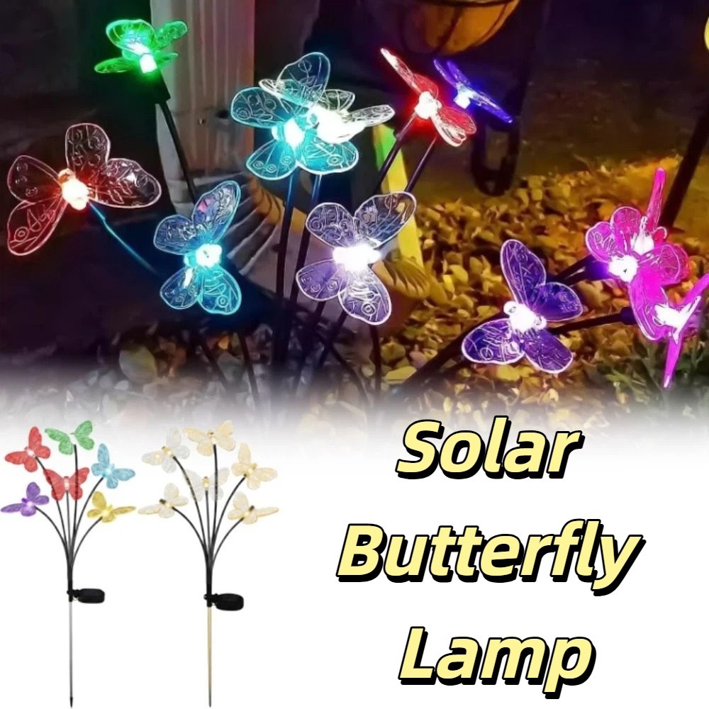 Landscape Waterproof Solar Butterfly Lights 2 Modes Battery-operated Outdoor Decor Light 6 LED Solar Powered Stake Lights Garden