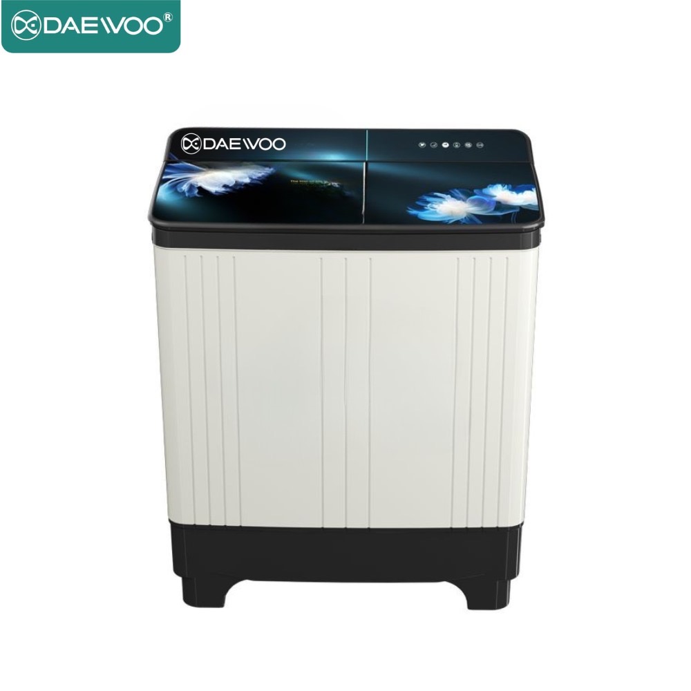 Daewoo 10 Kg Semi-Automatic Top Loading Washing Machine | 1 Year Warranty | Toughened Glass Top | Castor Wheels | Lint Filter | Overload Protection | (Whirlwash DWMT1410SS)