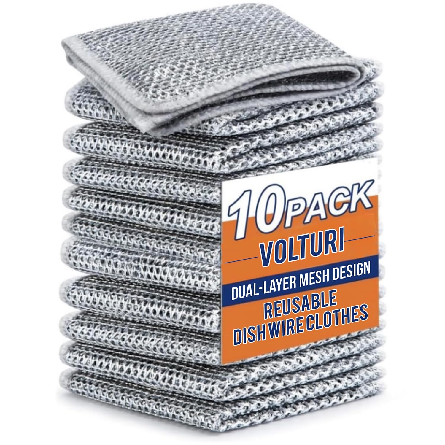 10 Pack Multipurpose Dual-Layer Mesh Dishwashing Cloth - Heavy-Duty Wire Scrubber for Pots, Pans, Stoves, Kitchen Cleaning | Reusable & Powerful Oil Remover