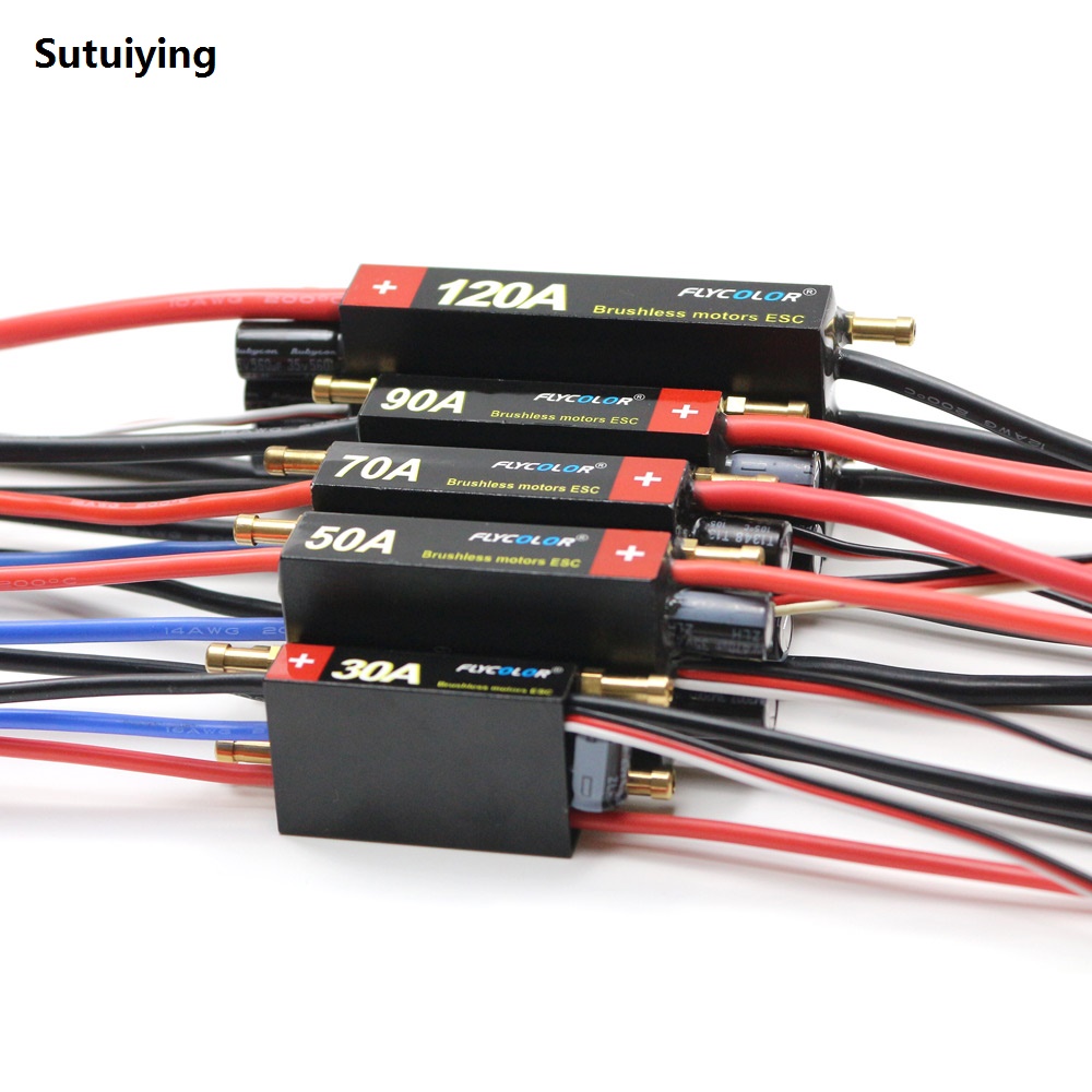 Sutuiying FlyColor Waterproof 30A 50A 70A 90A 120A RC BOAT ESC 2-6S Lipo Speed Controller with Program Card for RC Boats RC Model Ships