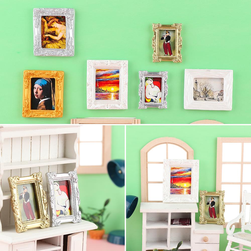 Gifts Mini Furniture Wall Mural Dollhouse Oil Painting Miniature Picture Doll Accessories Vintage Photo Frame