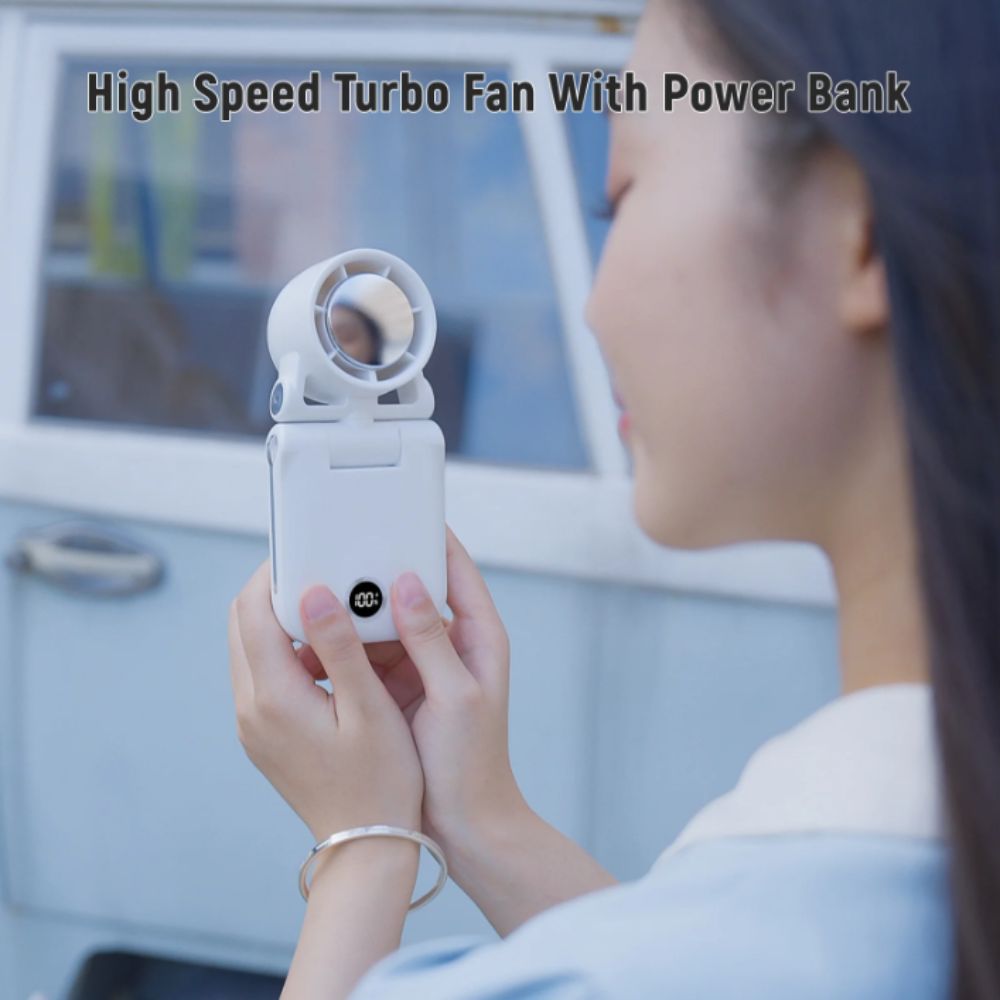 100 Speeds High-speed Handheld Fan Double Shaft LCD Display Portable Fan Power Bank Hundred Gear Rechargeable Fan Travel Use